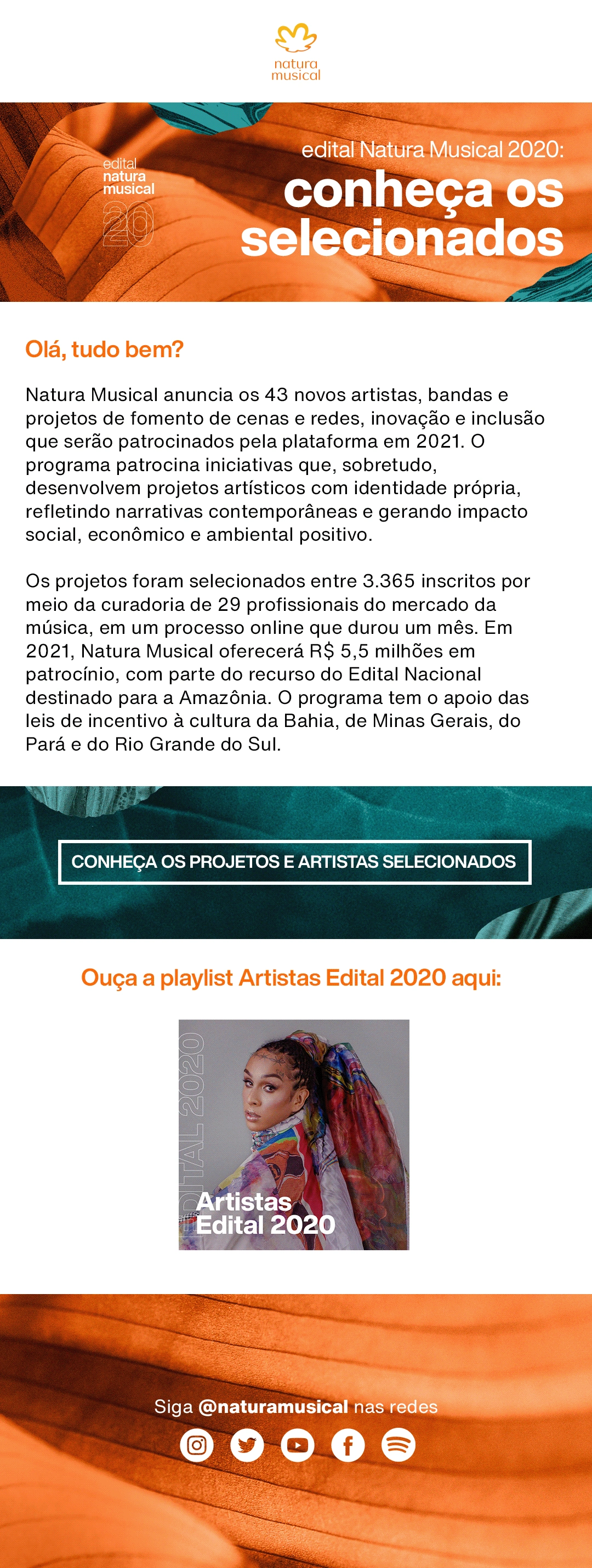 Complete Natura Musical email introducing the selected artists