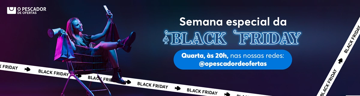 Black Friday campaign banner with a woman in a shopping cart