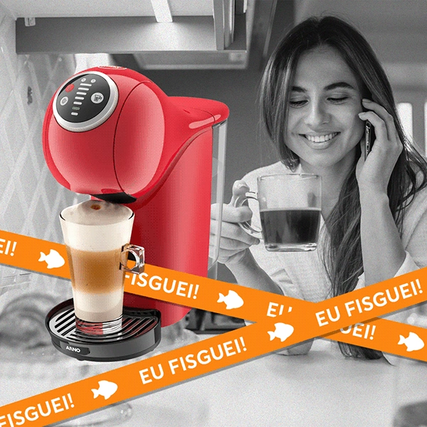 Square promotional graphic featuring a red coffee machine