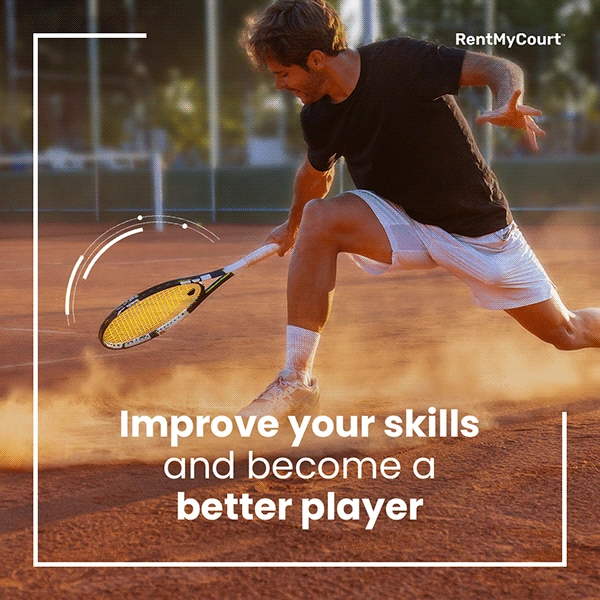 Tennis player with a campaign message about improving skills